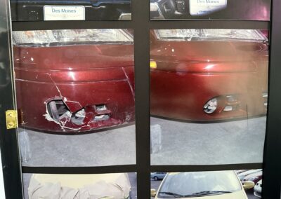 showing difference between the damage front view a car and the repaired one