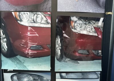 showing difference between the damage red car and repair one