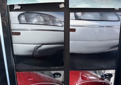 showing difference between the damage white car and repair one